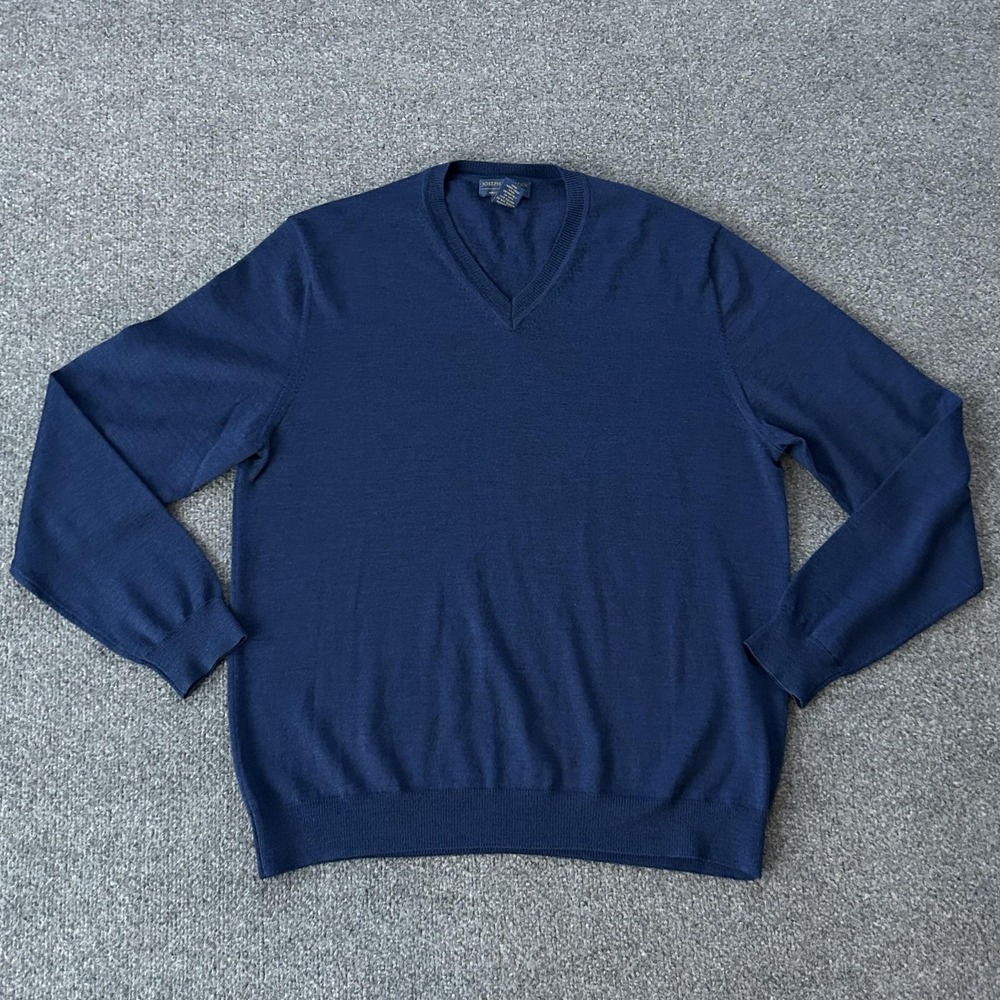 Joseph & Lyman Sweater Mens Medium Blue V Neck Italian Merino Wool Knit Pullover